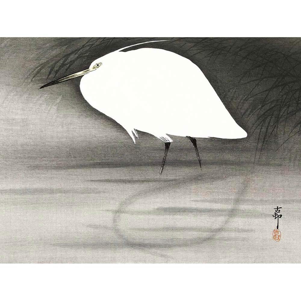 Wee Blue Coo Egret Ohara Koson Art Print Poster Wall Decor 12X16 Inch