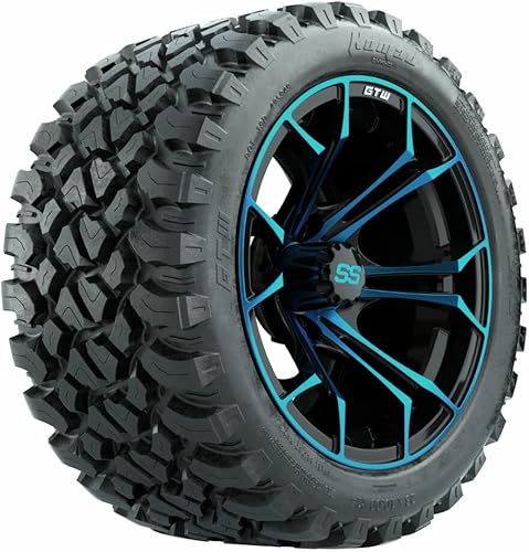 GTW Combo de ruedas y neumáticos para carrito de golf de 14 pulgadas Ruedas Spyder azulnegro en neumáticos radiales todo terreno 23x10-R14 Nomad