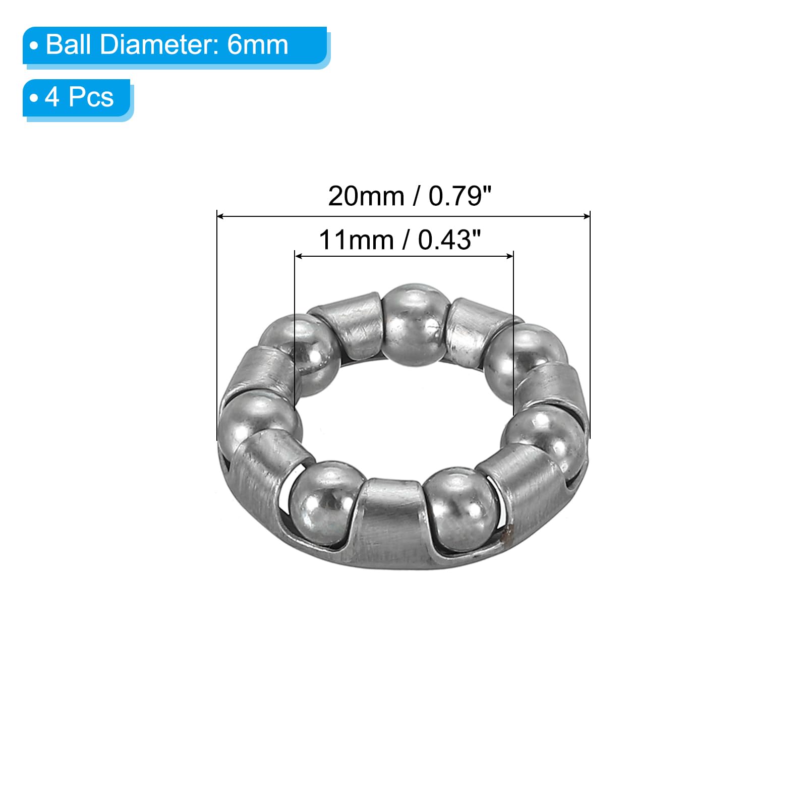 PATIKIL Cuscinetto a Sfera per Pedivella Bici 3/16 Pollici x 7 Sfere, 4pz Cuscinetti Bicicletta in Acciaio Inossidabile Ricambi Accessori per Bici Anteriore Posteriore, Argento