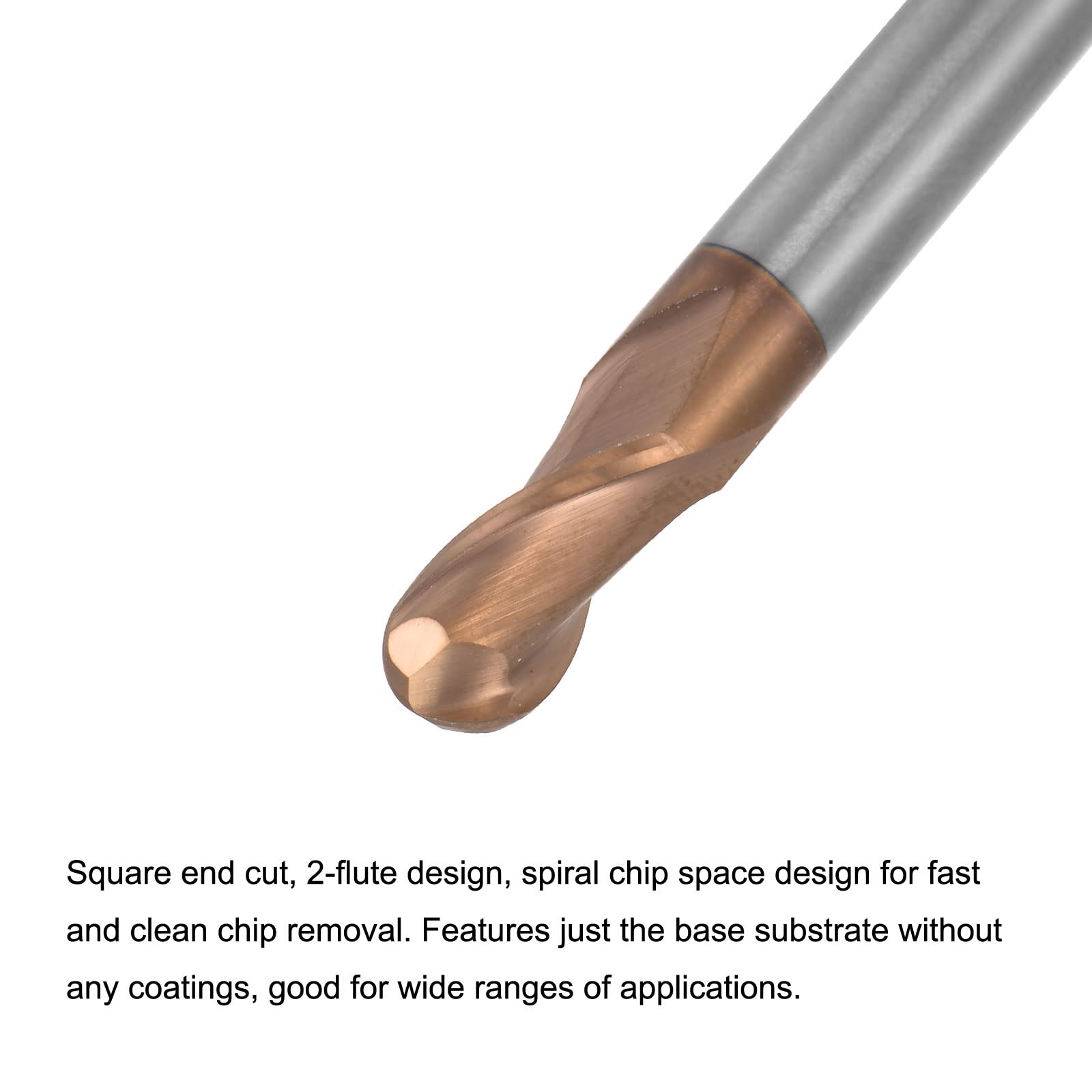 sourcing map Fraise à bout sphérique de 2,5 mm - Rayon de pointe en carbure solide avec revêtement AlTISIN CNC - 2 cannelures - HRC55 - Avec tige de 5 mm et longueur de 50 mm