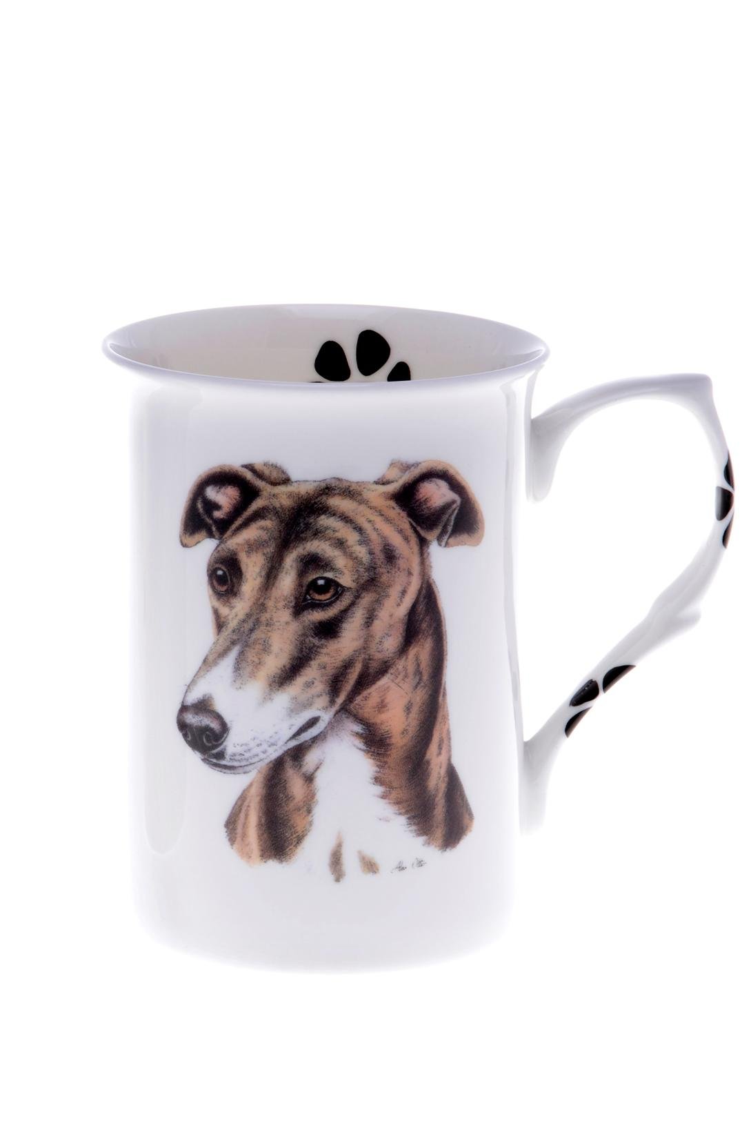 (BB31) SINGLE BONE CHINA BEAKER/ MUG/CUP BROWN BRINDLE GREYHOUND Hand decorated Kirsty Jayne China