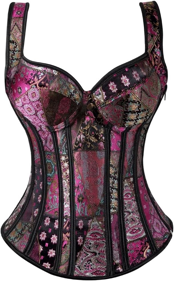 Women's Embroidered Strap Corset Tank Top Tie Zip Side