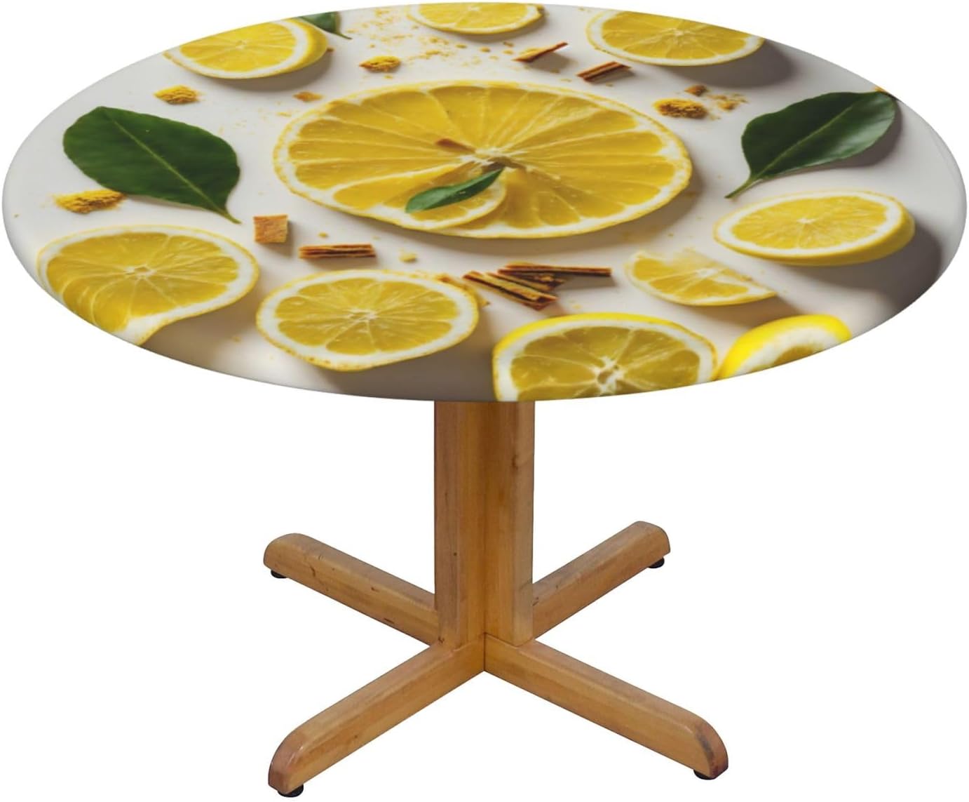 Yellow Lemon Print Outdoor Patio Kitchen Decor Supplies Wipeable Round Table Cloth for Indoor Outdoor