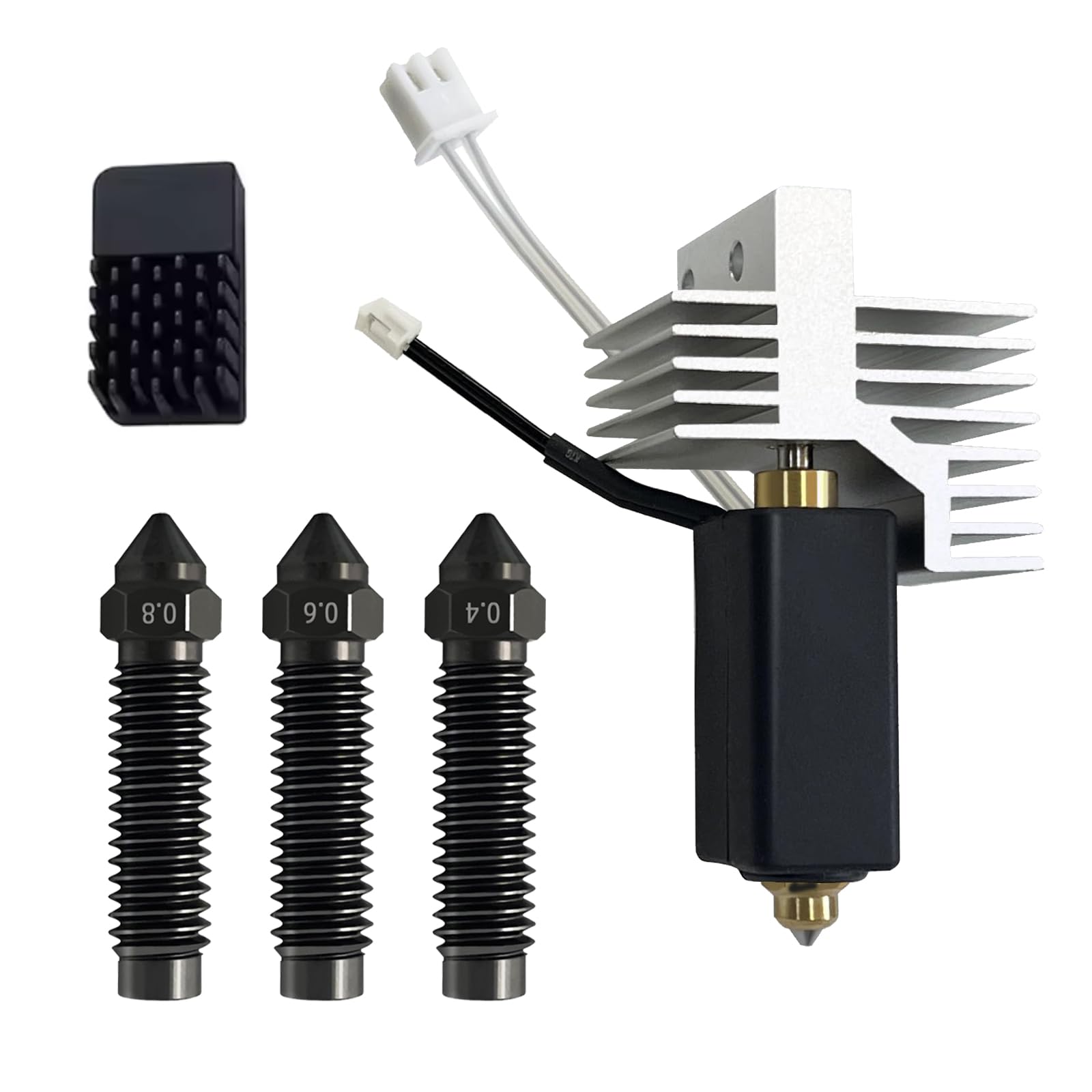 IdeaFormer Zestaw 5 szt. Centauri Carbon Hotend Kit do Elegoo, 0,4/0,6/0,8 mm, dysza ze stali hartowanej, silikonowa szczotka do dysz, wytłaczarka Hotend do Elegoo Centauri Carbon akcesoria do