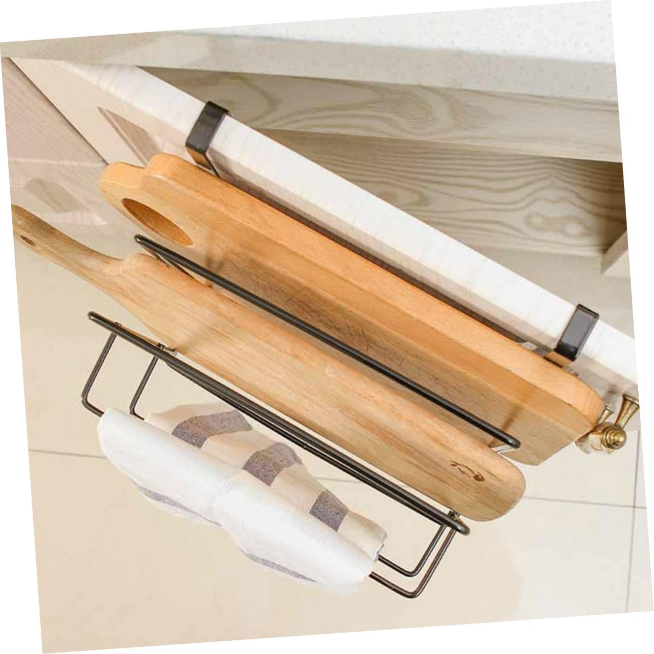 2pcs over Door Cabinet Organizer Rack Multi-functional Towel and Chopping Board Holder Easy to Install Iron Storage for Spaces Black