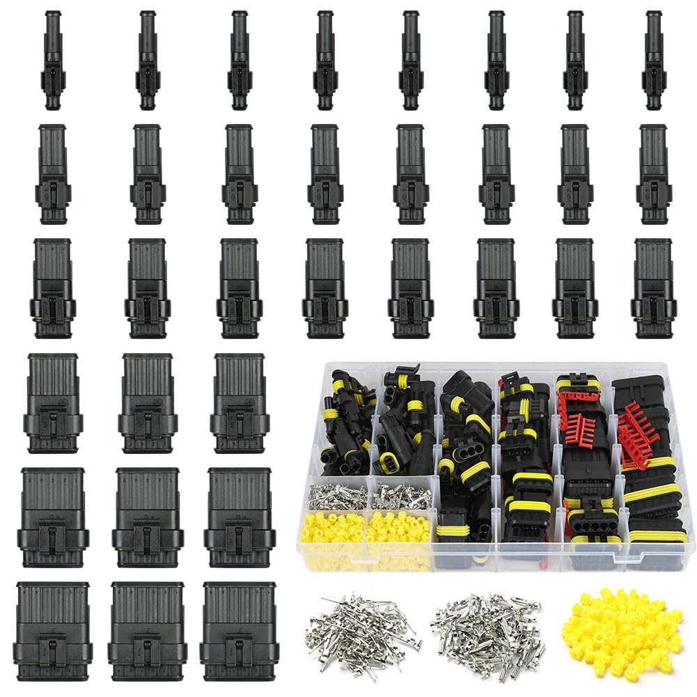 URAQT 730 Piezas Conector Electrico Impermeable para Coche, Conectores Sellado, 1/2/3/4/5/6 Pines Clavija Conector, Kit de Conector para Coche para Coche Scooter Camión Motocicleta Barcos