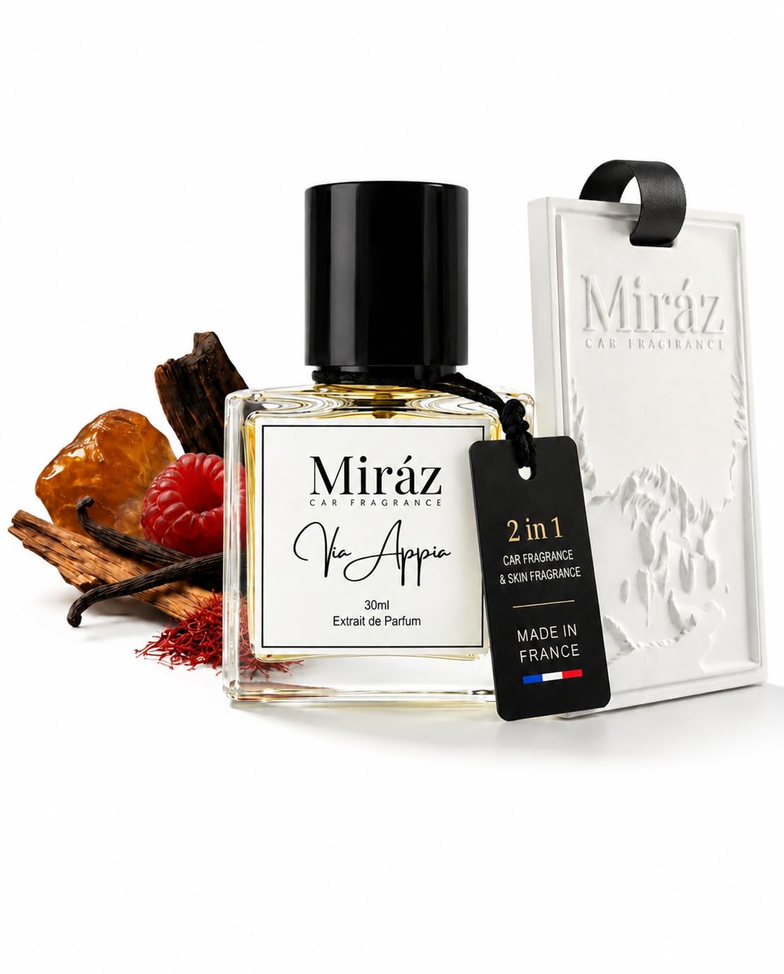 Autoduft mit Himbeer, Vanille & Sandelhoz – Luxus Auto Parfum mit Duftstein für 6 Monate Duft I 2in1 Premium Auto Parfüm für Innenraum & Haut I Auto Lufterfrischer