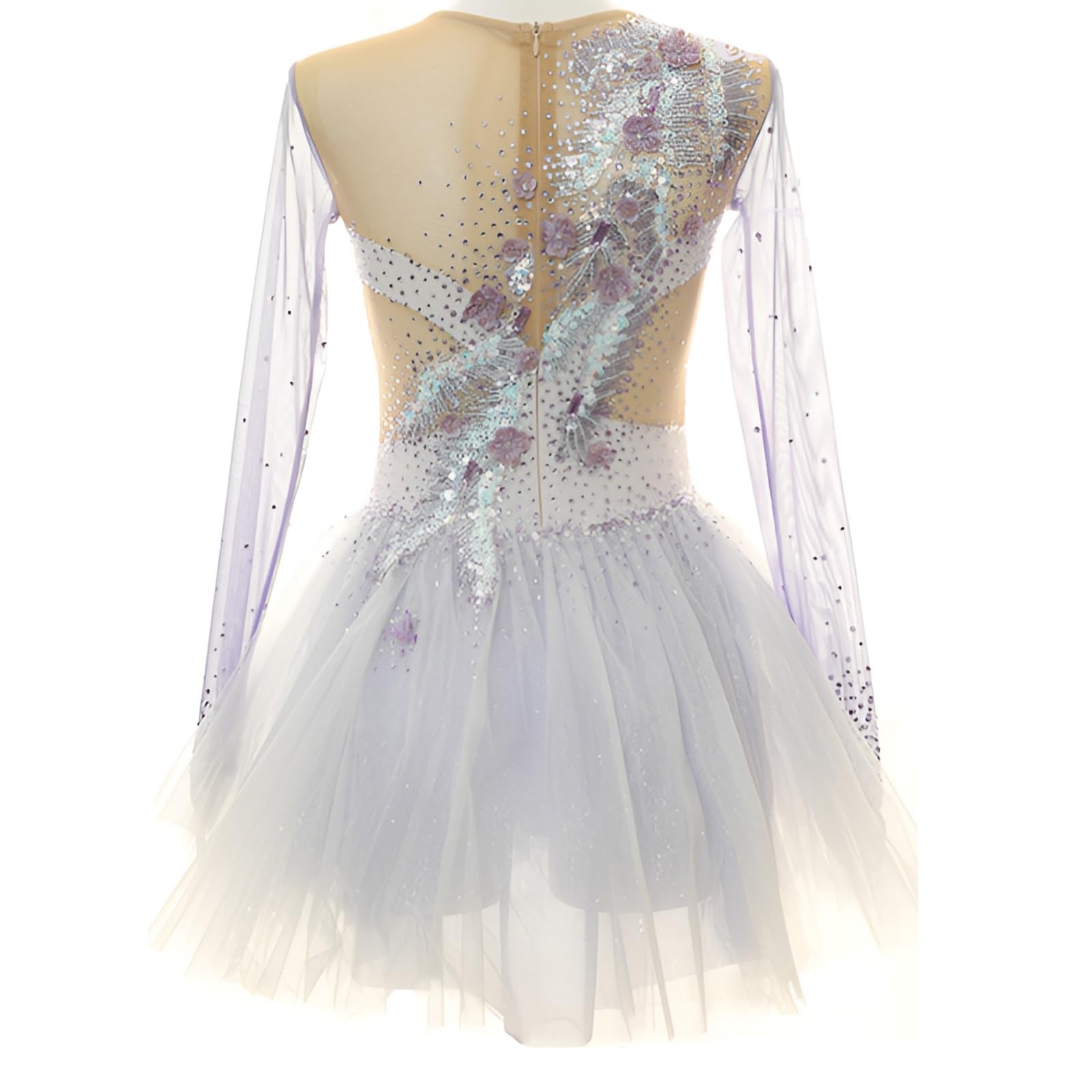 Women and Girls' High Elasticity Figure Skating Dress, Performance Ice Skating Dress with Crystal Decorate(XX-Large) White