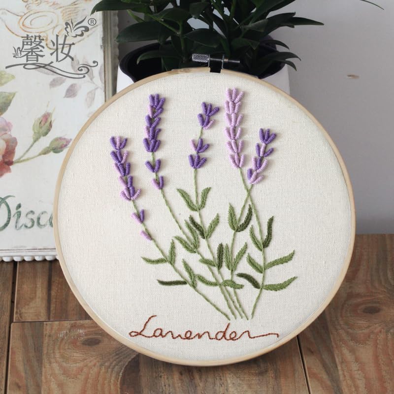 レッスンバッグ ×2  オリーブ刺繍　ラベンダー刺繍 Amazon | Abillyn 刺繍スターターキット ラベンダースタンプ