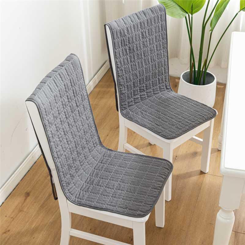 Image of HOMETHREADS Non-Slip Chair Cover-Universal Fit for Kitchen & Dining Chairs-Cushioned Comfort - Stylish Machine Washable Seat Cover-140x40cm (Grey, Pack of 4)