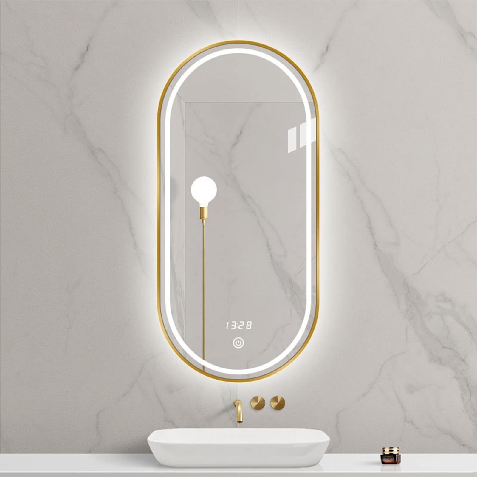Specchio da Bagno Ovale a LED, Specchio da Trucco Illuminato a LED con Cornice in Metallo, Specchio da Parete, 3 Temperature di Colore, Dimmerabile (Color : Gold, Size : 40x80CM)