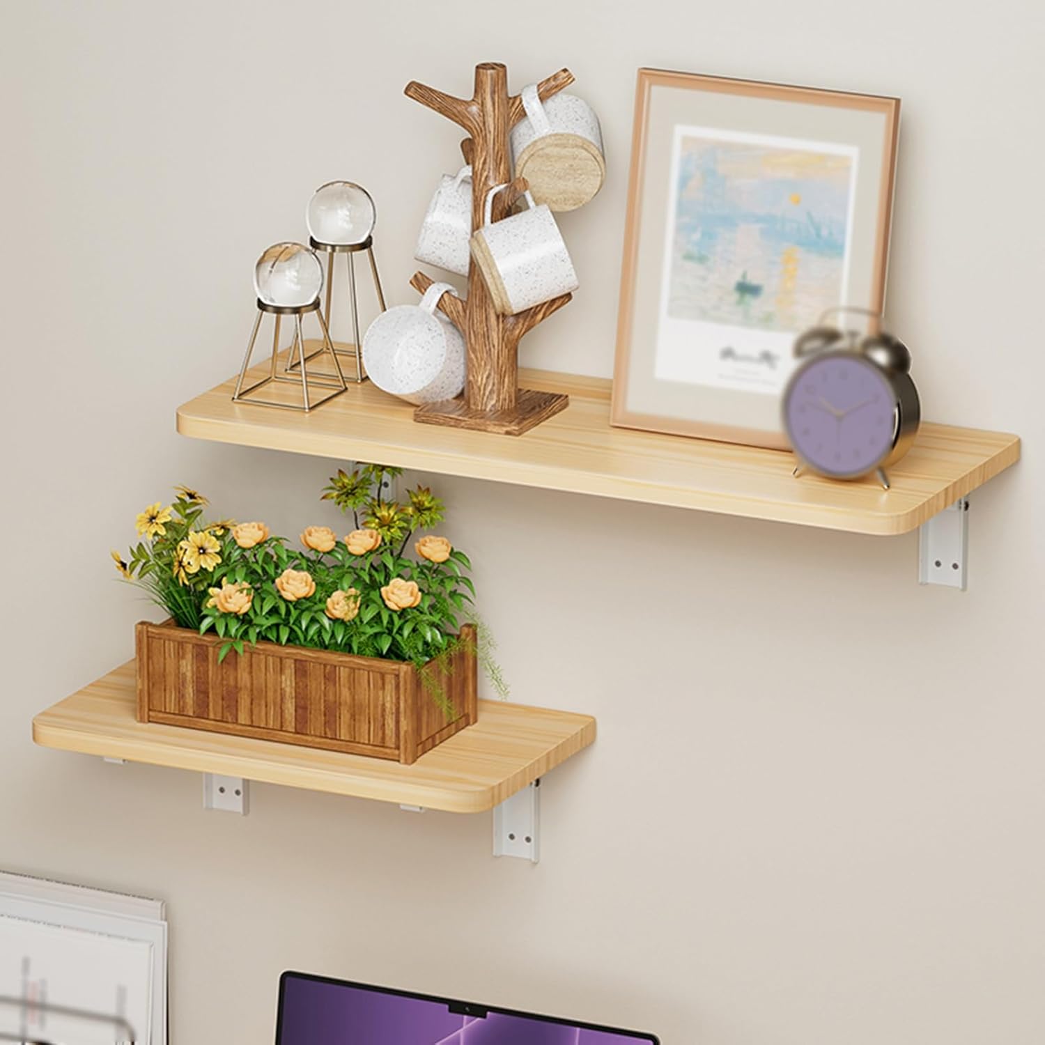 Wall Mounted Folding Table & Desk - Space-Saving Foldable Workbench for Laptop, Study, Dining in Balcony, Bedroom, Kitchen & Bathroom (White Stone Pattern, 80x20cm)