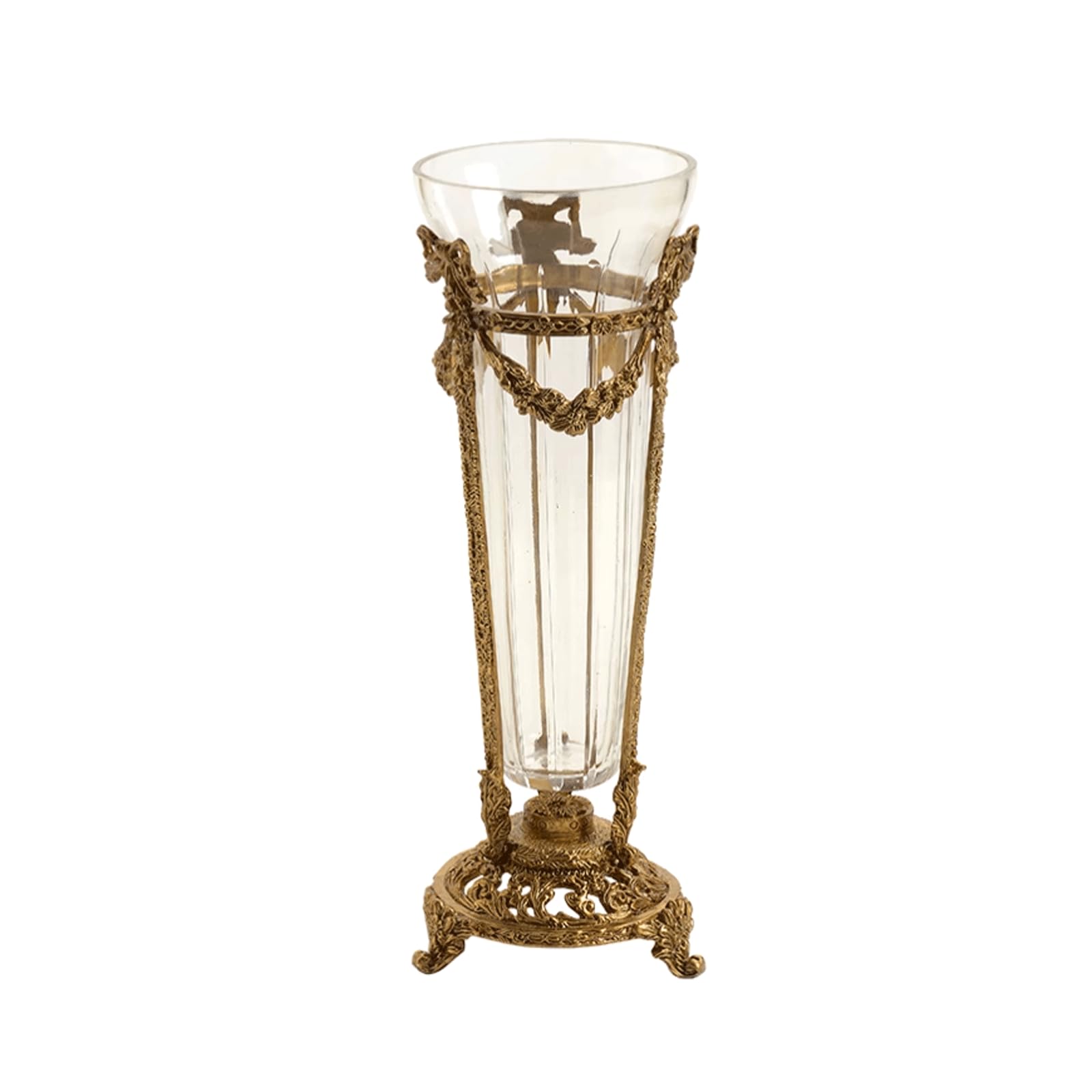 Kristallen glazen vaas met messing voet Stijlvolle moderne koperen en glazen bloemenvaas Decoratieve Europese vaas voor eettafel Woonkamer Bruiloft Centerpieces Decor