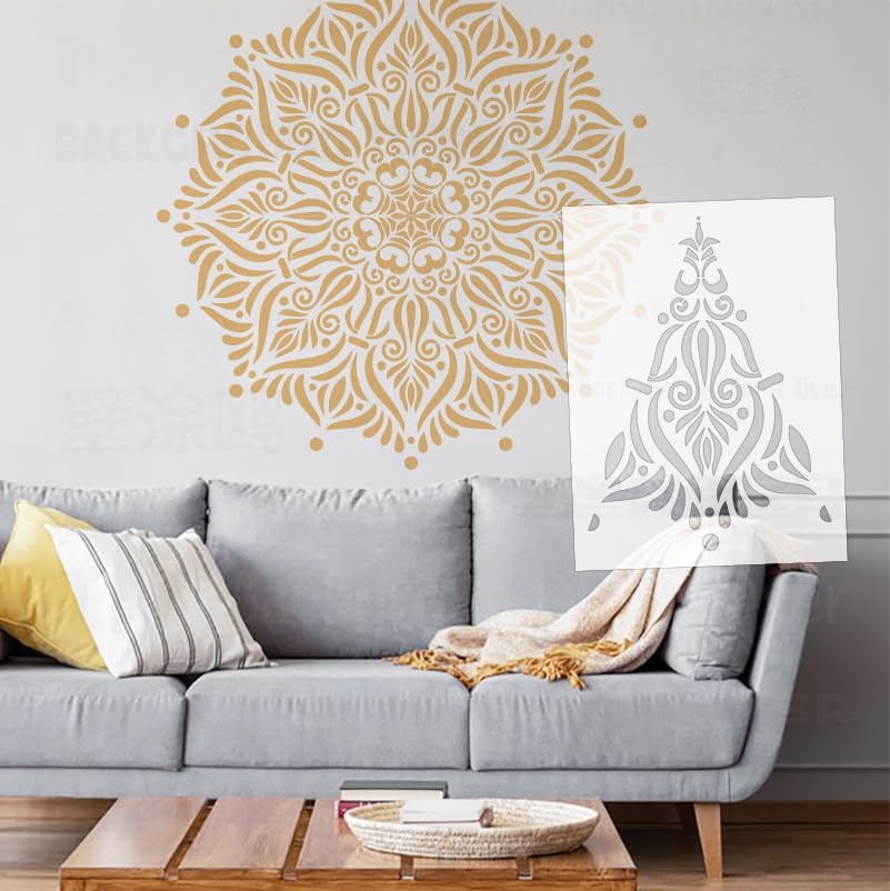 Pochoirs géants de 130 cm Mandala pour murs, modèles de peinture, peinture à peindre sur le mur pour mastic, modèle décoratif, motifs réutilisables S510