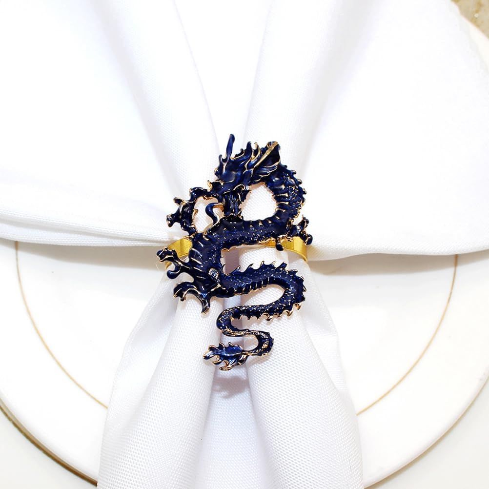 LUOZZY 6 PCS Chinese Dragon Napkin Rings 2024 Chinese New Year Decorations Metal Dragon Napkin Holders for Spring Festival Dinner Tabe Decorations