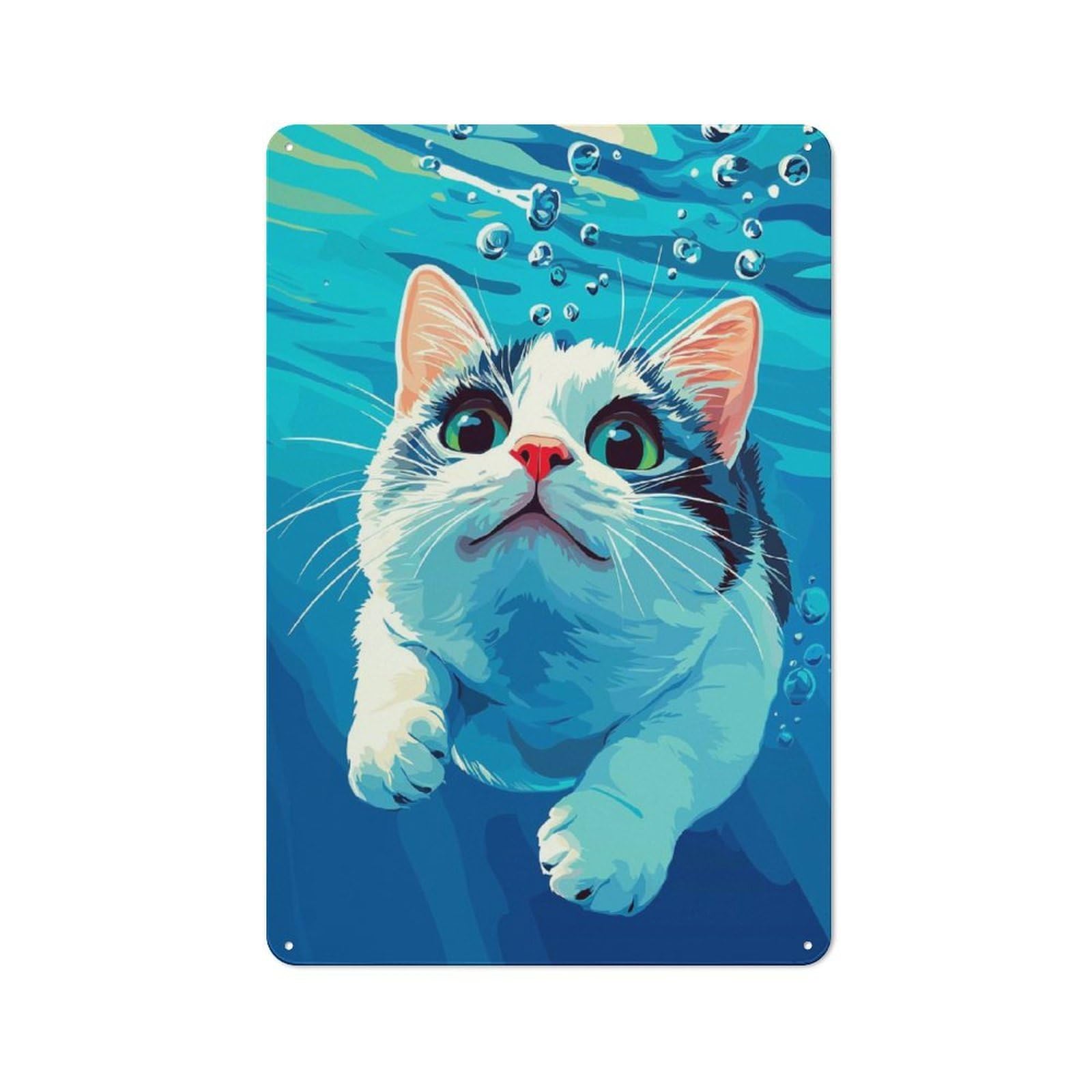 Junmoney Style-15 Cat Swimming Underwater Vintage Metal Wall Decor 30X20cm, Tin Wall Sign For Restaurant, Kitchen, Counter Or Breakfast Nook
