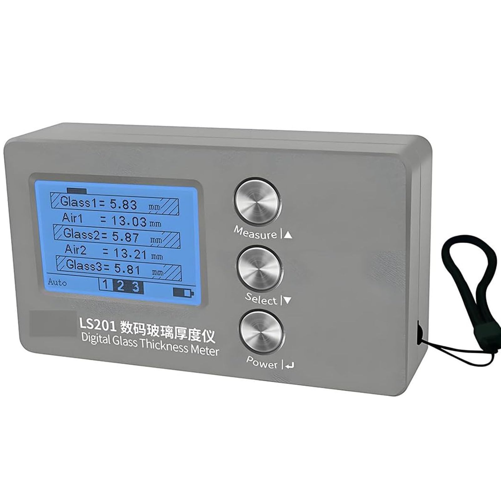 Misuratore Digitale di Spessore del Vetro Tester per Vetro Cavo a Doppio Strato, Misura Spessore Fino a 70 Mm, Intercalare Aria 45 Mm, Precisione ± 0,1 Mm, Ideale per Finestre Isolate