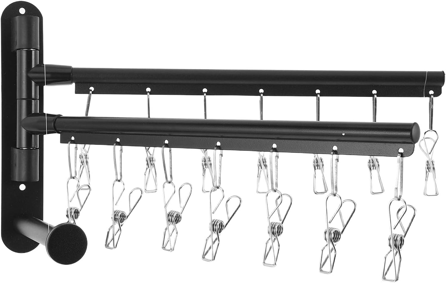 Folding Wall Mounted Clothes Hanger Rack with Swing Arm, Stainless Steel Clothes Hanger Drying Rack Rod for Laundry Room Valet Hook
