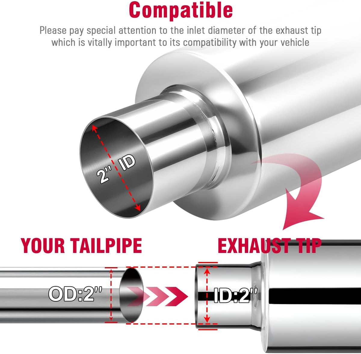 Upower Exhaust Muffler, Stainless Steel Exhaust Tip 14.8" Length 2" Inlet 3" Outlet Straight Through Universal Burnt Tip