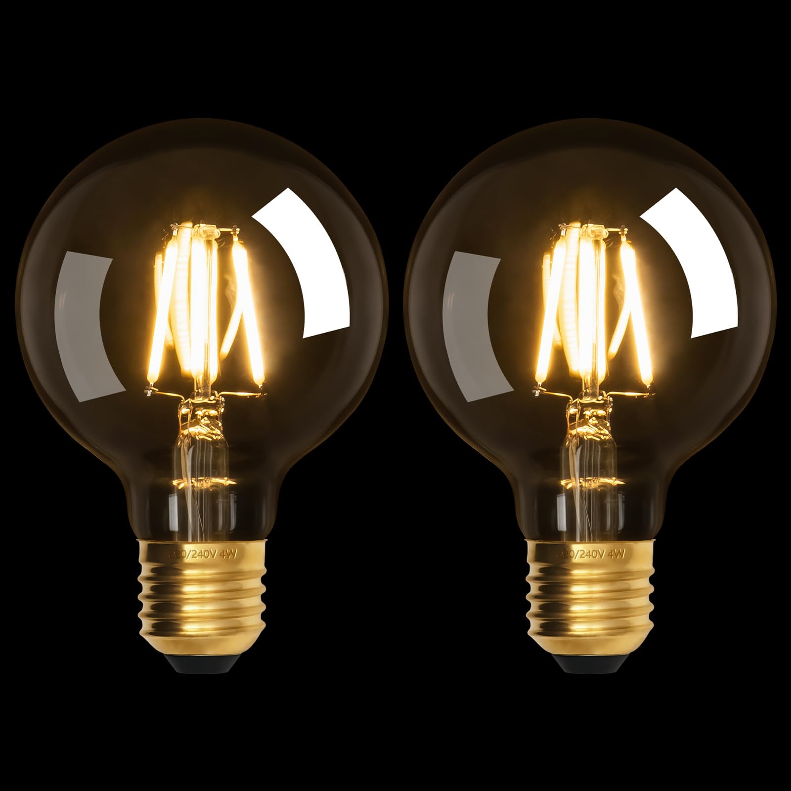 Terafeels 2 Pack E27 Vintage LED Light Bulbs, G80, 4W, 220-240V, 2700K Warm White Glow, Clear Glass, Edison Screw in Light Bulb