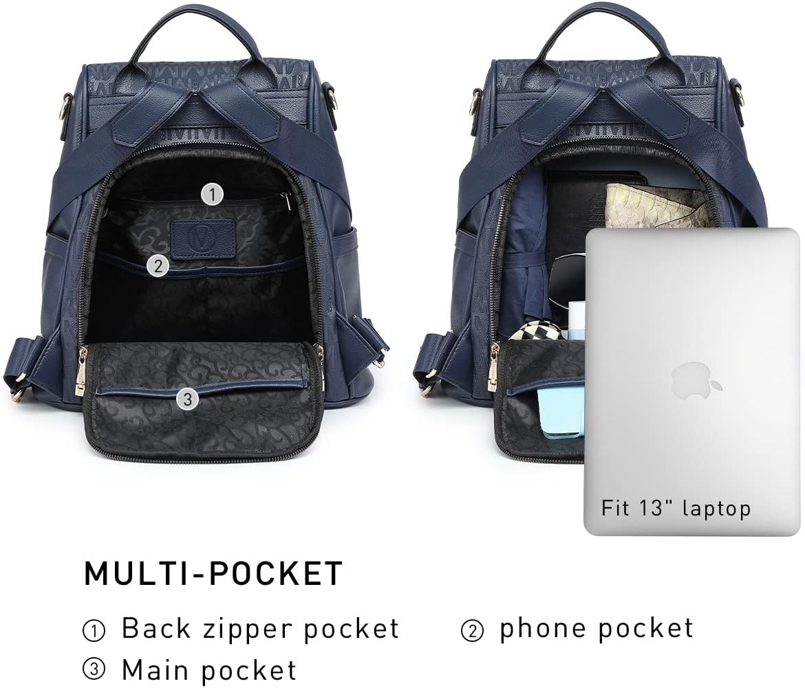 MKP Women Fashion Backpack Purse Multi Pockets Signature Anti-Theft Rucksack Travel Ladies Shoulder Bag Handbag 2Pcs - Image 5