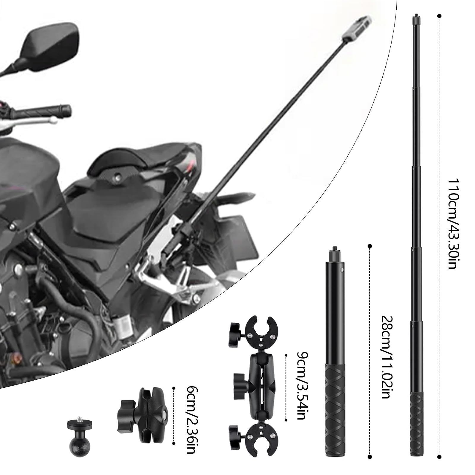 Aktionskamera-Halterung, Lenkerhalterung für Motorrad und Fahrrad, Schwarz, Kompatibel mit Insta360 X4/X3/X2/X RS/GO 3 und GoPro (13/12/11/10/9/8/7), 1/4 Zoll Schraubgewinde