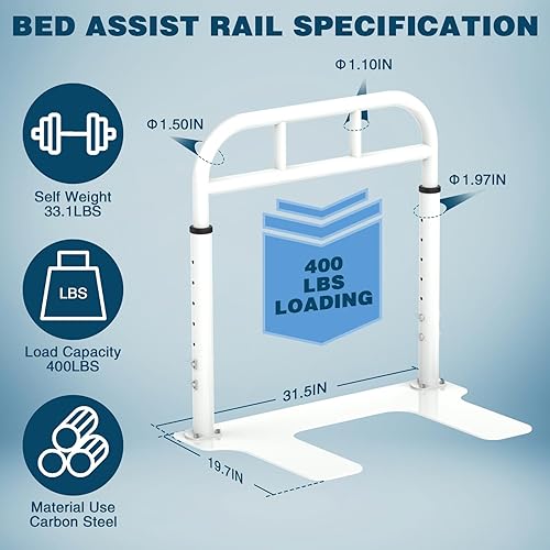 Miniatura 2 de Riel de cama para adultos mayores, barandilla de cama resistente con 6 alturas ajustables, riel de asistencia de cama para personas mayores, cama