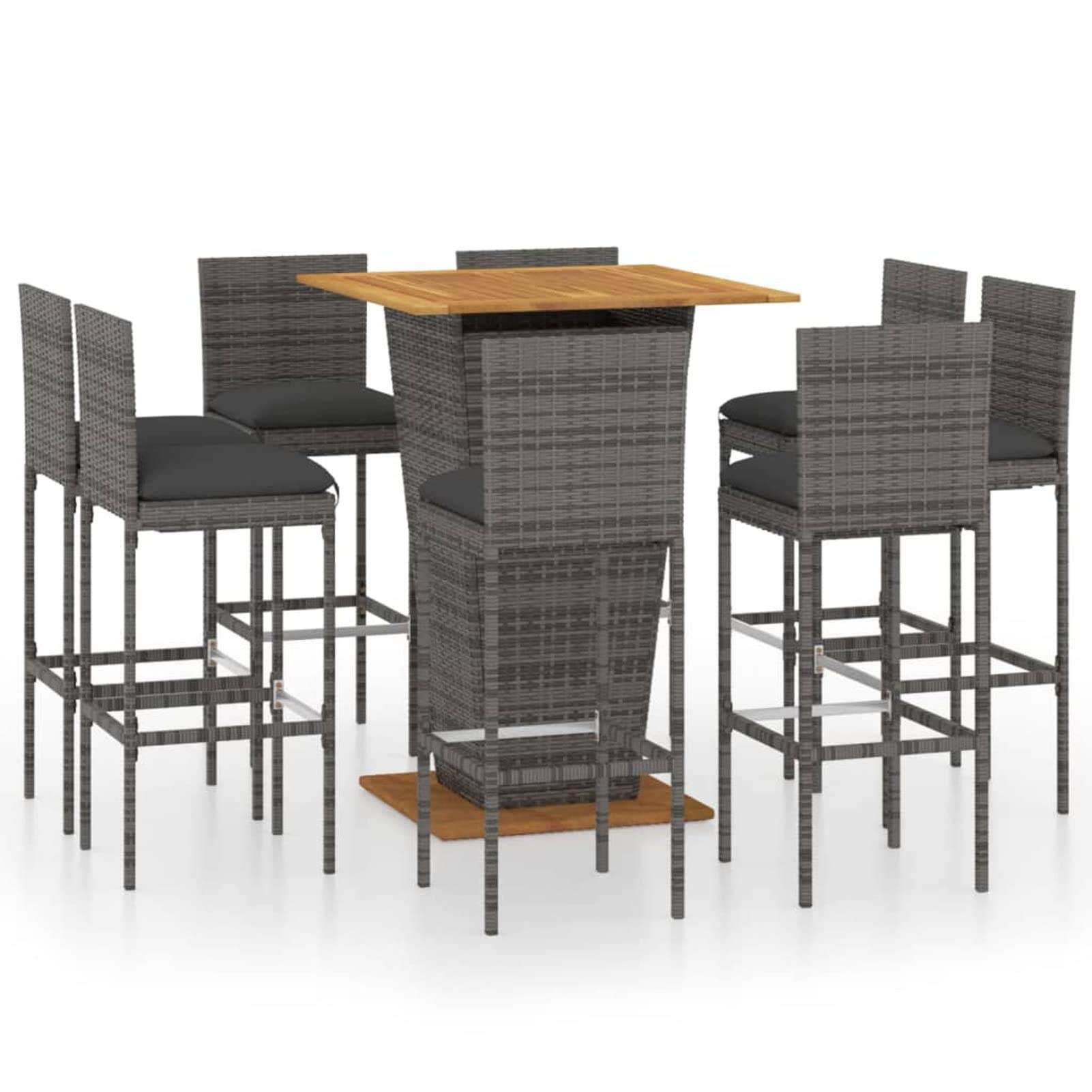 Ensemble de Bar Ensemble de Bar de Jardin Salon de Jardin Exterieur Salon Jardin Ensemble de Bar de Jardin 9 pcs et Coussins Résine tressée Gris CC