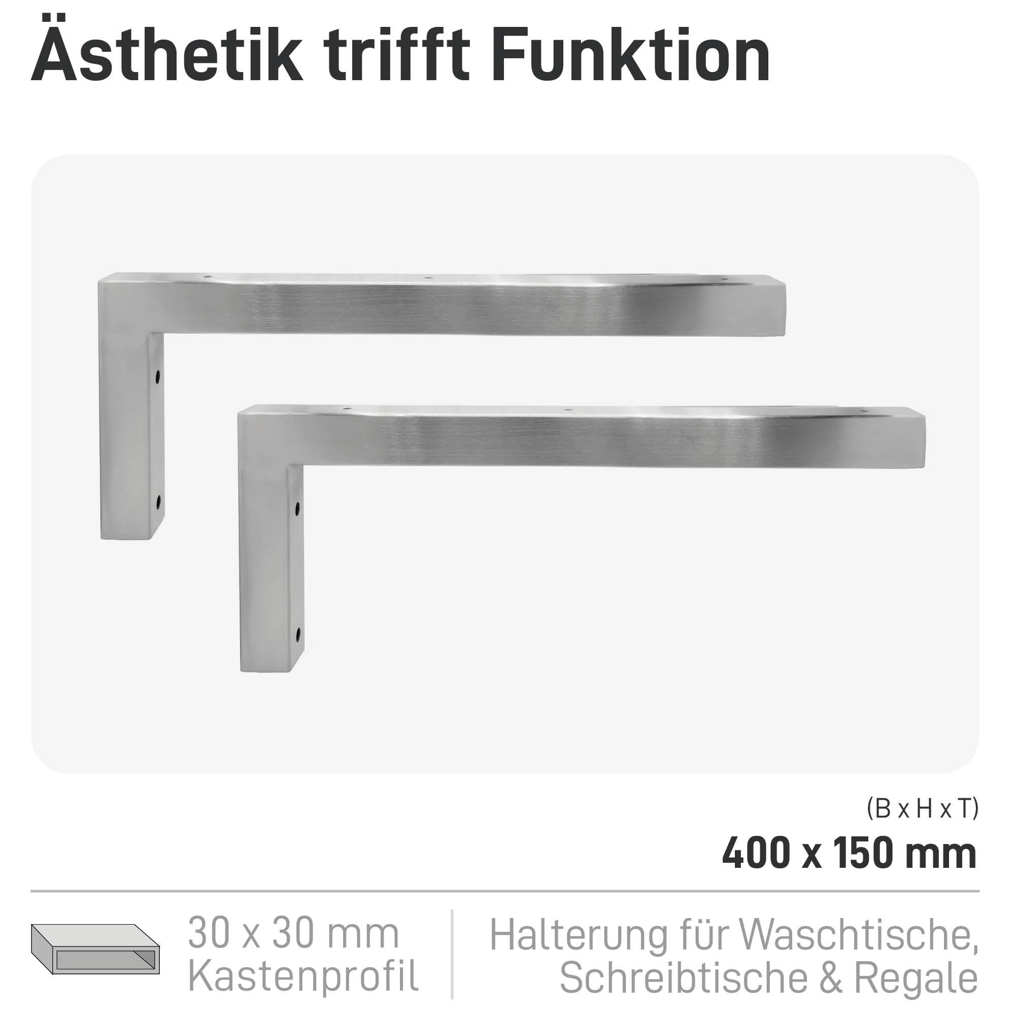 Natural Goods Berlin 2X Konsole Winkel | Waschtisch-Konsole Stabil | Einfache Wand-Montage | Regal-Halter aus Edel-Stahl | Schwerlast-Winkel für Waschbecken & Regal | 400mm