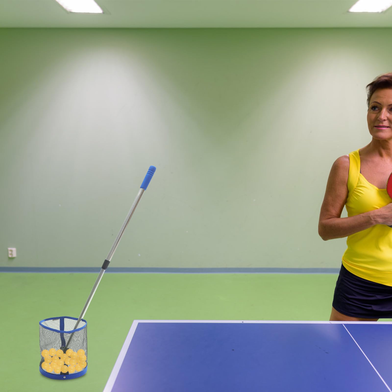 Abaodam Recogedor de Balones de Tenis de Mesa, Recogedor de Bolas Mango Telescópico, Acero Inoxidable y Nylon, Naranja, Ajustable, Portátil y Plegable, para Entrenamiento y Máquina