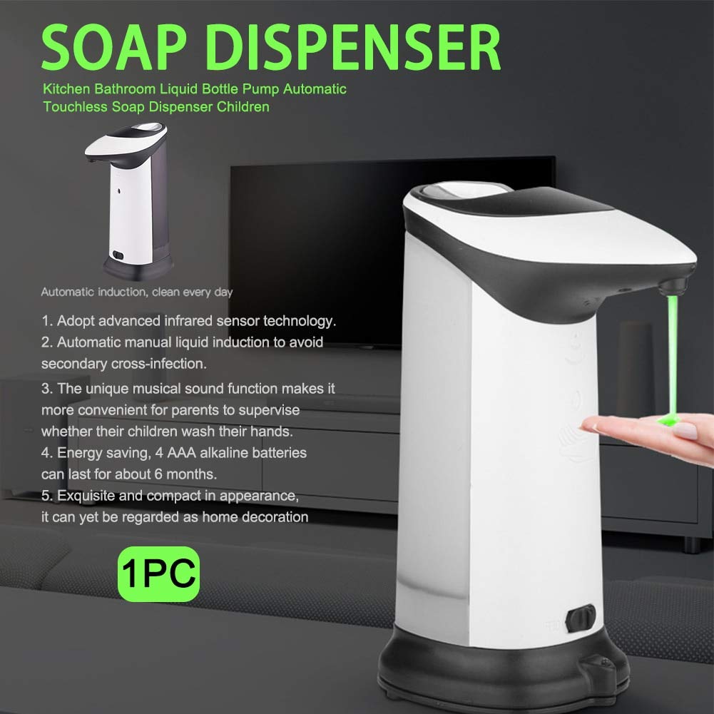 Alimenté par Batterie Cuisine Salle de Bains Capteur Intelligent Pompe sans Contact Automatique Grande capacité ABS 420 ML Distributeur de Savon Bouteille Liquide A