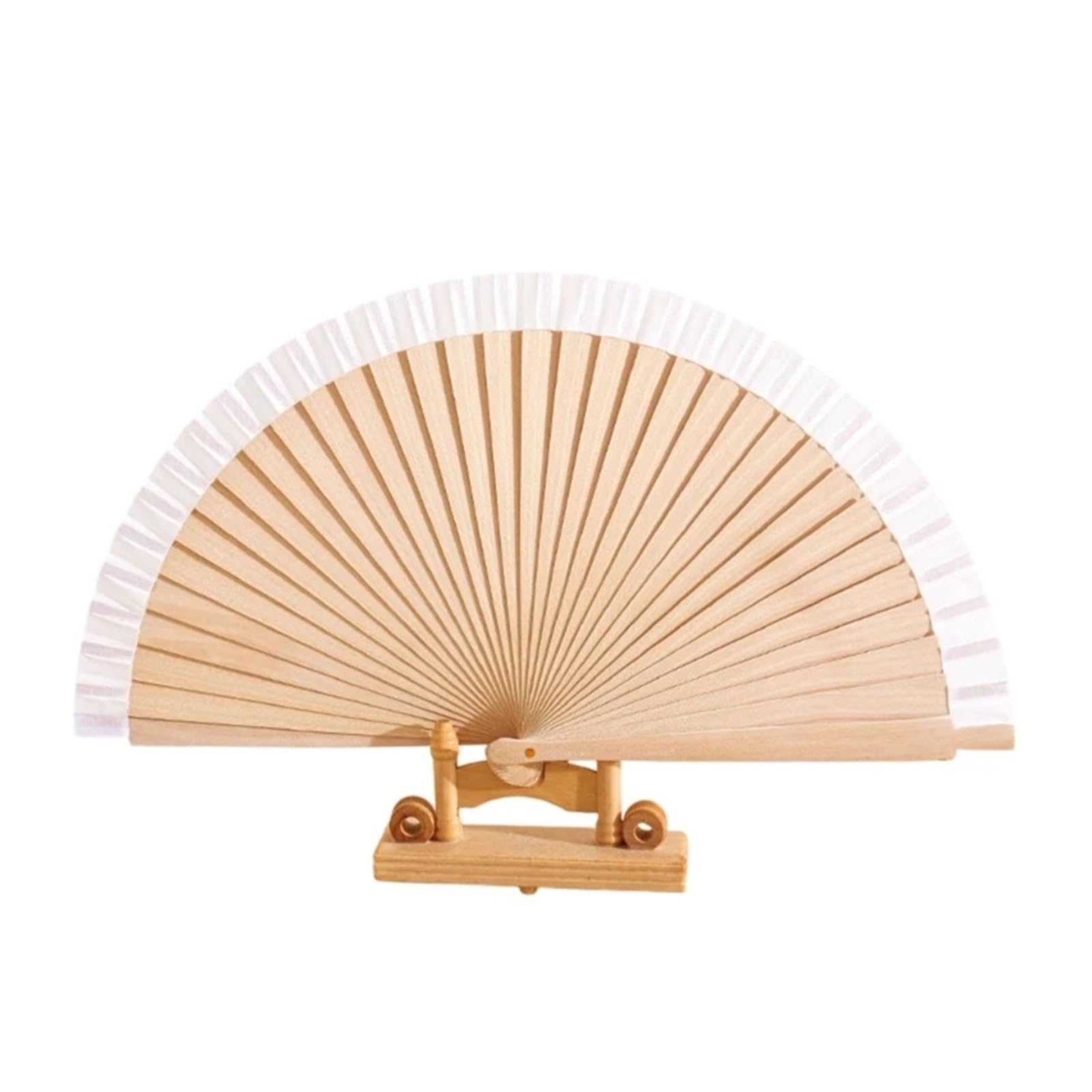 Zeahkri Folding Fans 4pcs Wooden Hand Fan Foldable Handheld Decorative,Photography Props for Wedding Performance Dancing(White)