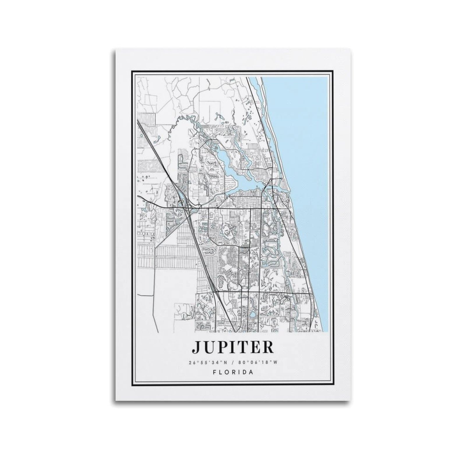 xiaoxiaoshen Jupiter Florida Map Canvas Poster Wall Art Prints Room Aesthetic Murals Bedroom And Living Decorations 20x30inch(50x75cm)