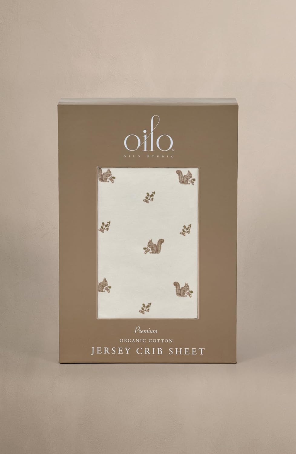 Oilo Crib Sheet, Breathable, Fitted, Organic Cotton Jersey, 300-Thread, Machine Wash, Fits Standard Crib (28" x 52" x 6"), Toddler Bedding, Heirloom Organic Collection, Squirrel