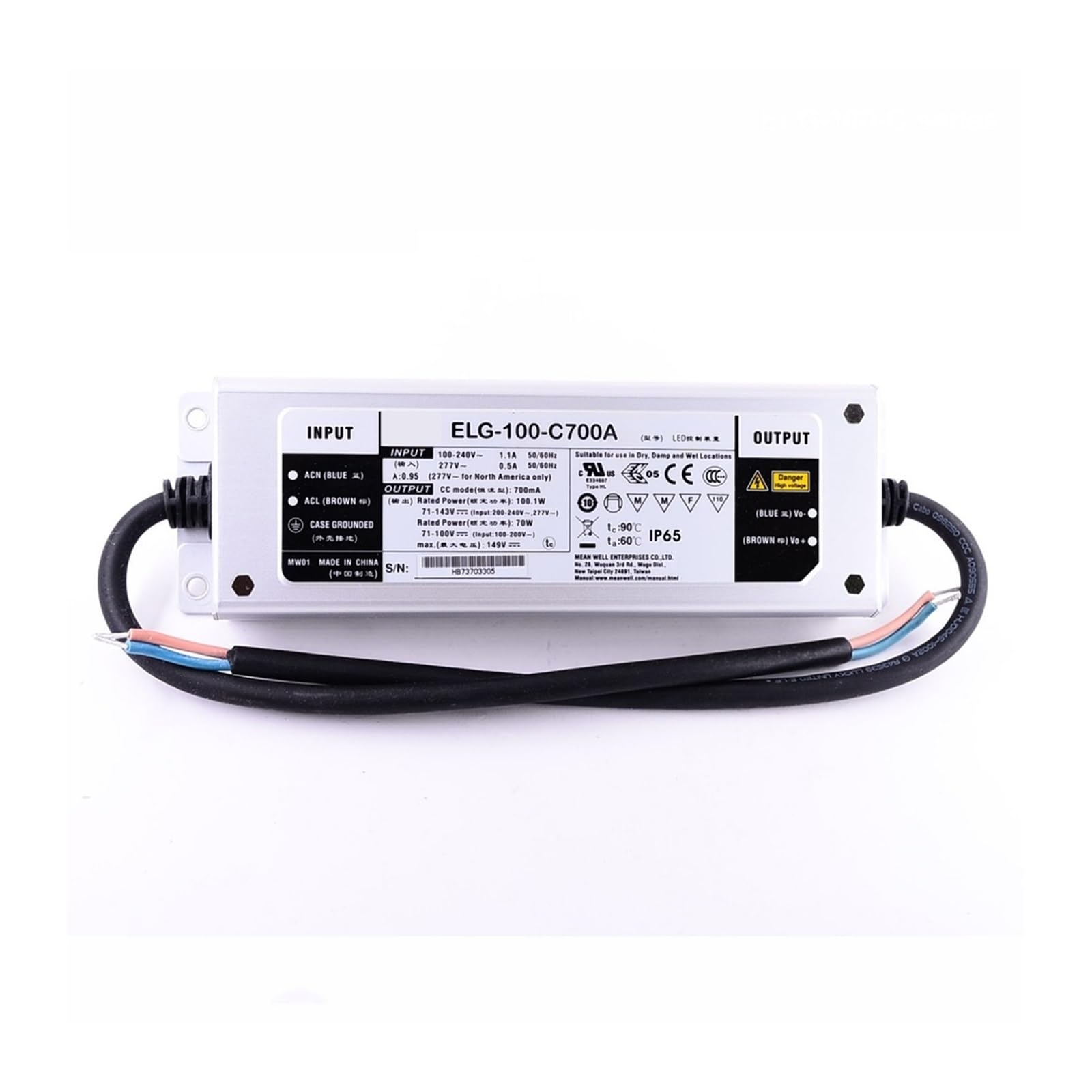 JGNAYRKJQI ELG-100-C700A-3Y 100W 700mA 71~143V Constant Current led Driver Waterproof IP65 Current Adjustable LED Power Supply
