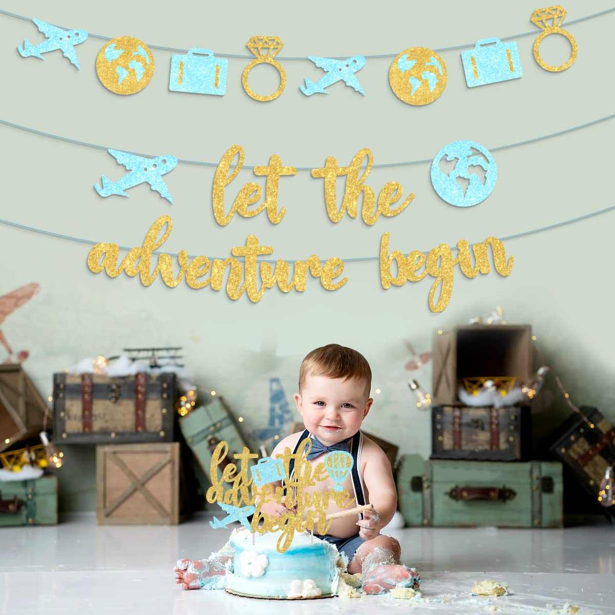 Yaaaaasss! Set di 21 centrotavola a tema viaggio con scritta Let The Adventure Begin, motivo: Let The Adventure Awaits Bon Voyage Addio World Map Pensionamento Laurea Party Photo Booth Puntelli