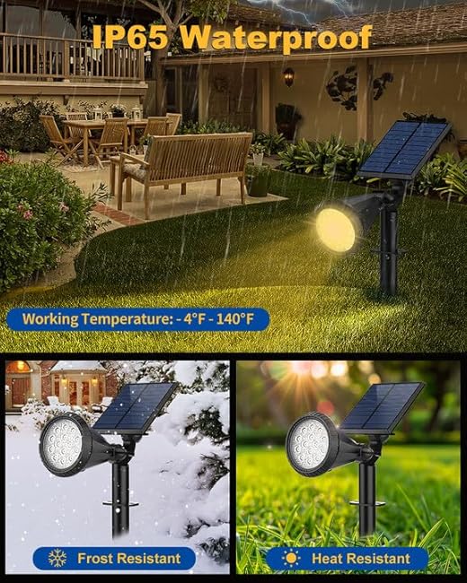 Solar Spot Lights Outdoor, 4 Pack Outdoor Solar Lights for Yard, 4 Lighting Mode Solar Landscape Spotlights with Auto On/Off, 2-in-1 Waterproof Wall Lights for Garden, Walkway (Warm White)