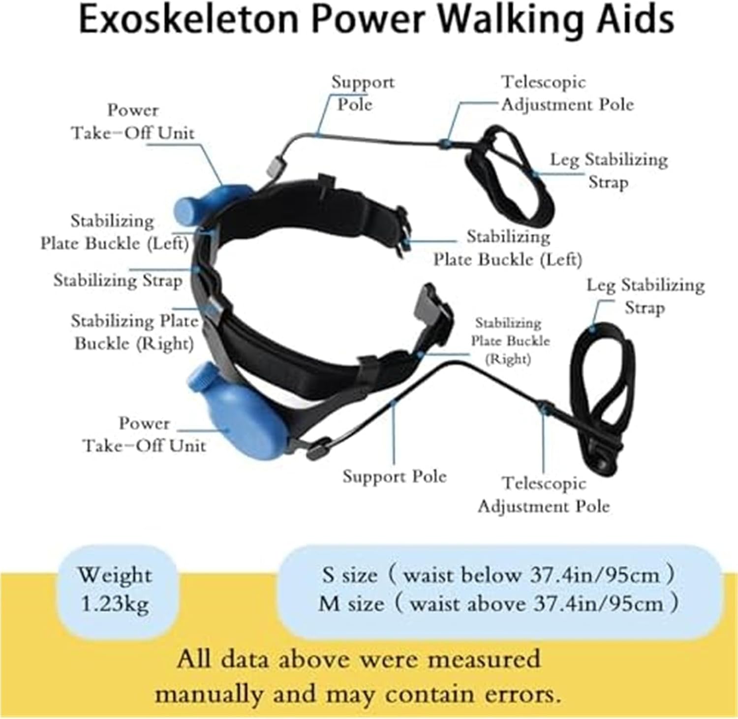 Bionic Power Walking Aids Exoskeleton Leg Support for Limited Mobility, Climbing Assist,Joint Pressure Relief for Elderly & Disabled, Blue，Black(Black,Small)