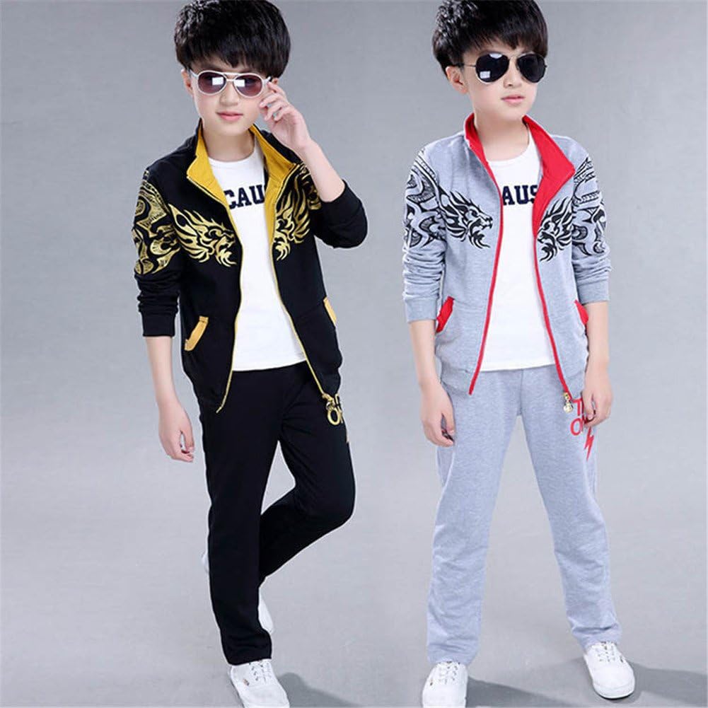 FTSUCQ Boys Zip Front Sports Tracksuits Jacket Shirt Top + Pants