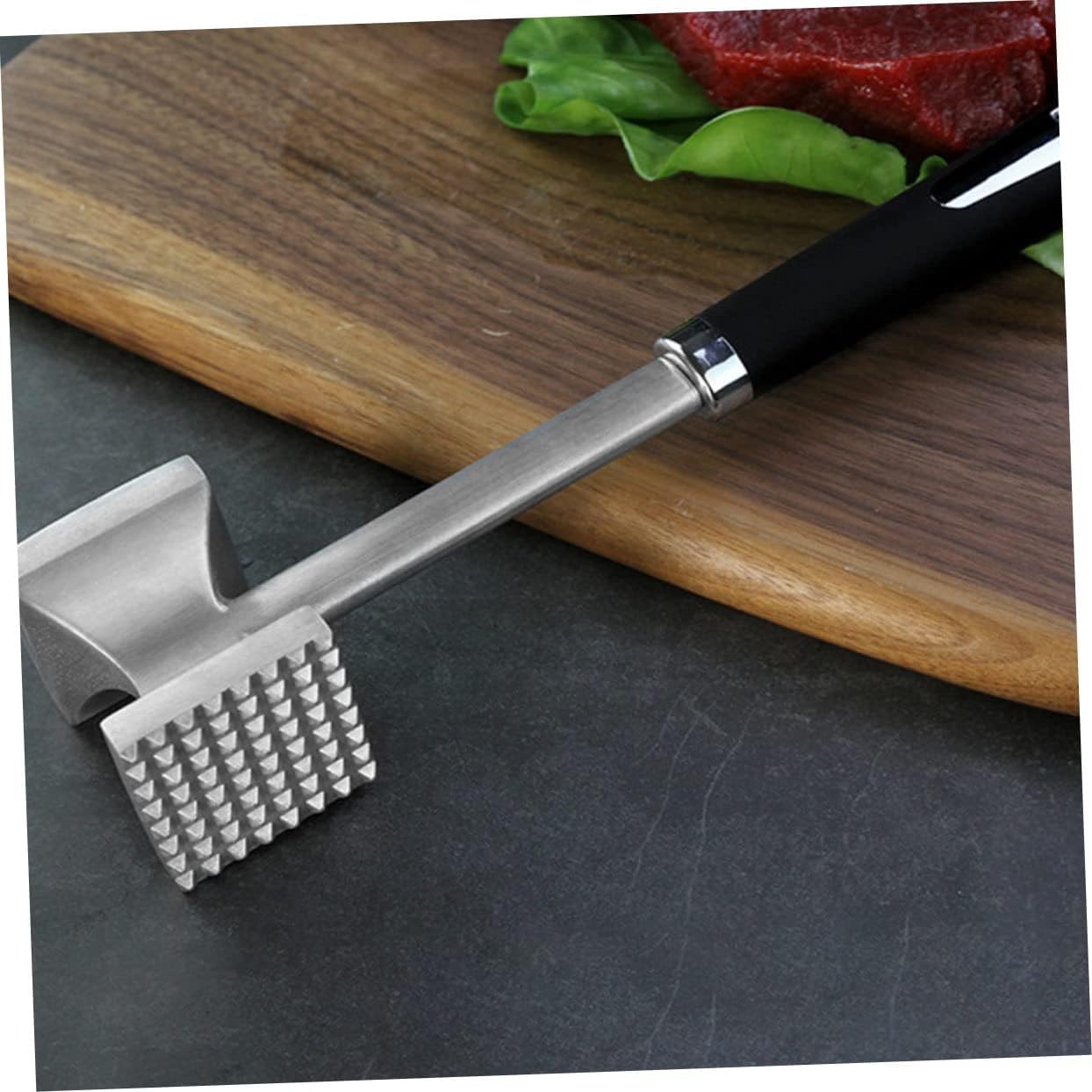 Cabilock Dual-sided Meat Tenderizer Tool Stainless Steel Hammer for Steak Beef Chicken and Fish Ergonomic Grip Handle for Home Cooking Black