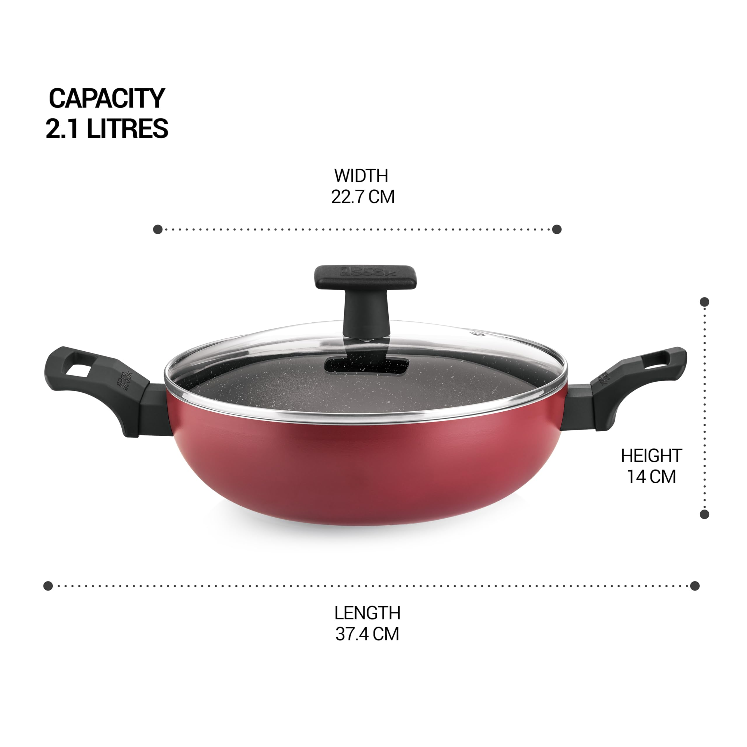 MILTON Pro cook Granito Induction Kadhai with Lid, 22 cm / 2.1 Litre, Burgundy | 2 Years Warranty 4