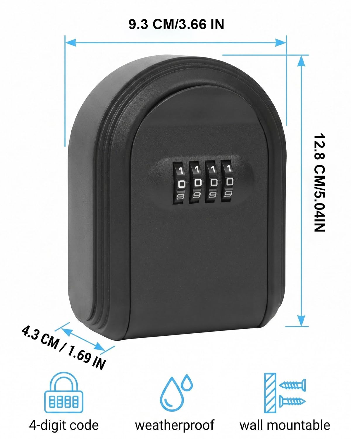 Cassaforte per chiavi a parete, chiusura a combinazione, Cassetta di Sicurezza a Chiave Impermeabile, Cassaforte Porta Chiavi da Esterno con 4 Cifre Combinazione Codice, 12,8 x 9,3 x 4,3 cm