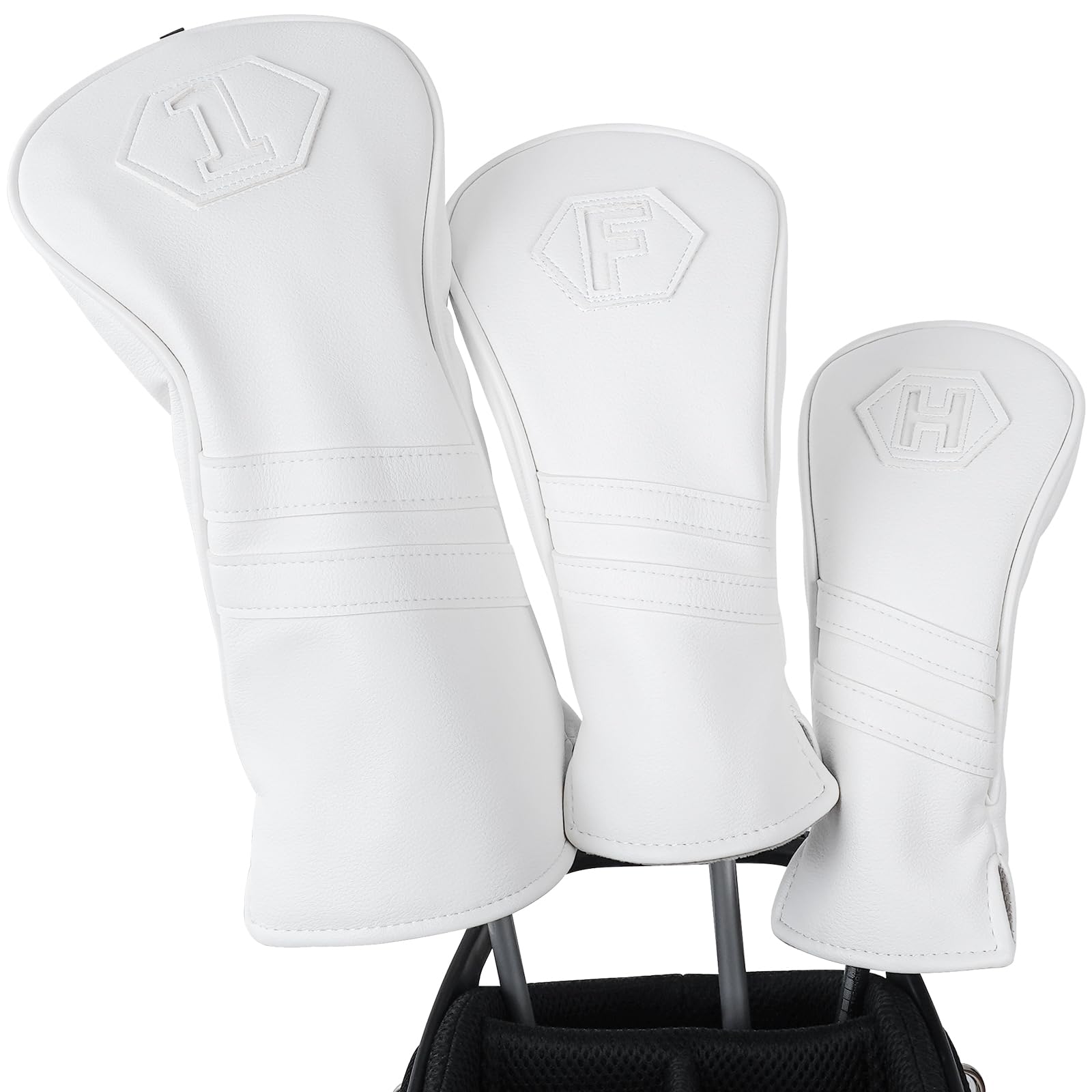 Fundas para cabeza de palo de golf 1FH/Driver/Fairway Wood/Hybrid/Irons White PU Leather