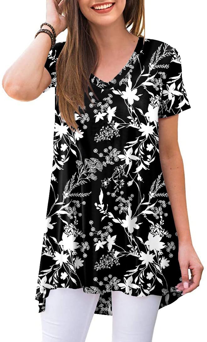 POPYOUNGWomen's Short Sleeve Tunic with Leggings, Rayon Blouse - Multiple Solid Colors, Sizes S to 4XL