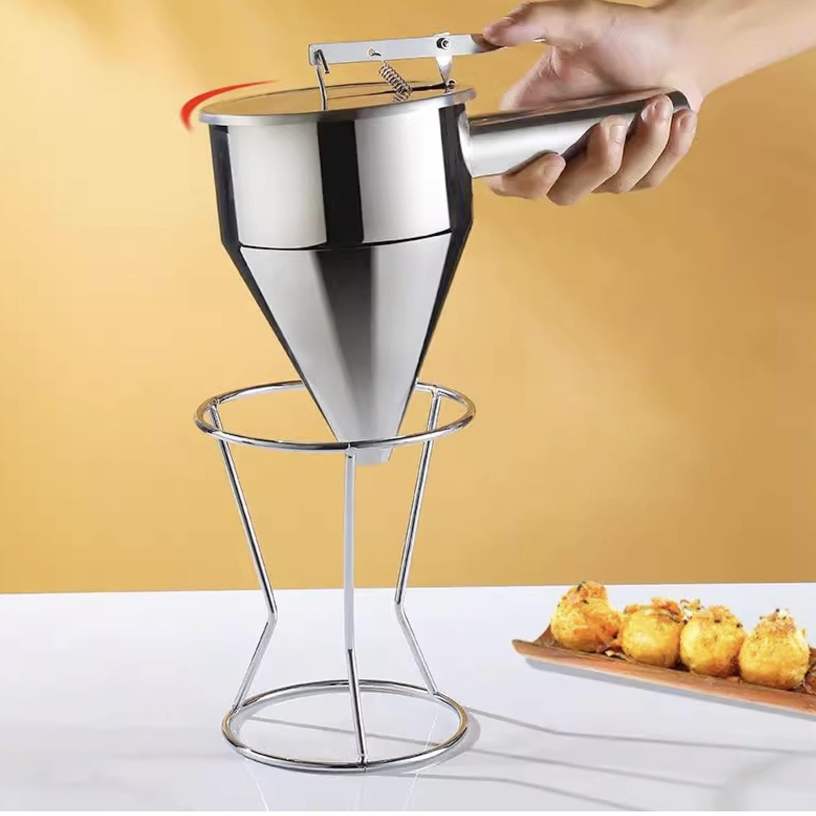 YYQTGG Pancake Batter Dispenser, Stainless Steel Funnel Cake Dispenser with Stand, Pancake Dispenser with 18mm 4PCS Silicone Mouth for Pancakes Cupcakes Donut Takoyaki