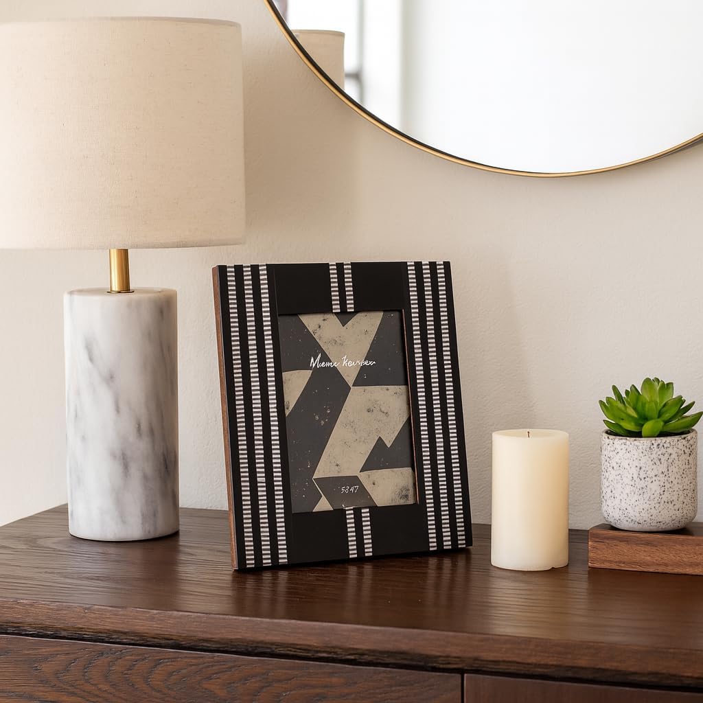Picture Frame for Tabletop – Photo Frame with Striped Design Perfect for Travel Photos and Entryway Photo Display – Sleek Decorative Frames for Modern Living Room or Bedroom Decor – 10" Black & Ivory