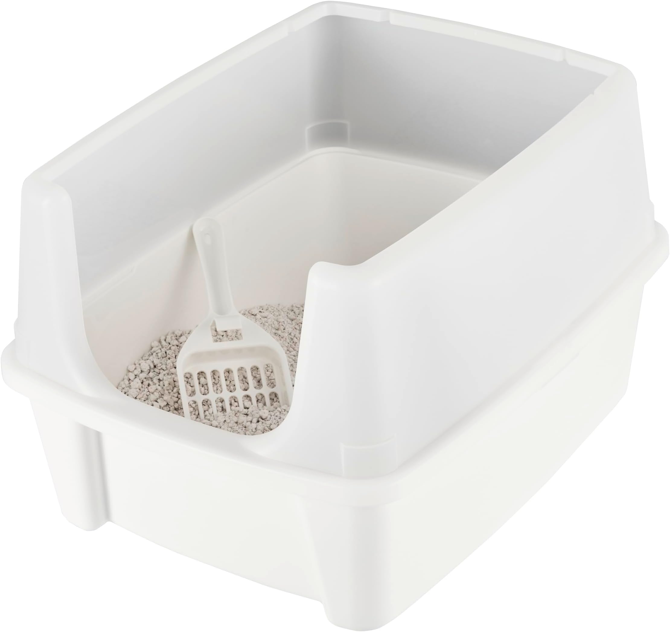 Iris Ohyama Cat Litter Tray with Scoop, White, Easy to Clean, Cat Litter Box, Detachable Spill Preventing Walls, For Kittens, Adult Cats, Rabbits, BPA Free, Open Top, Modern, CLH-12