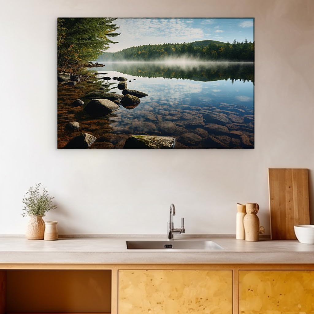 Canvas for Living room. Whispering Waters: A Portrait of Serene Nature's Embrace, 27 x 18 inch Canvas Wall Art - Contemporary Masterpieces - Modern Home Decor - 69x46 cm (27x18 inch)
