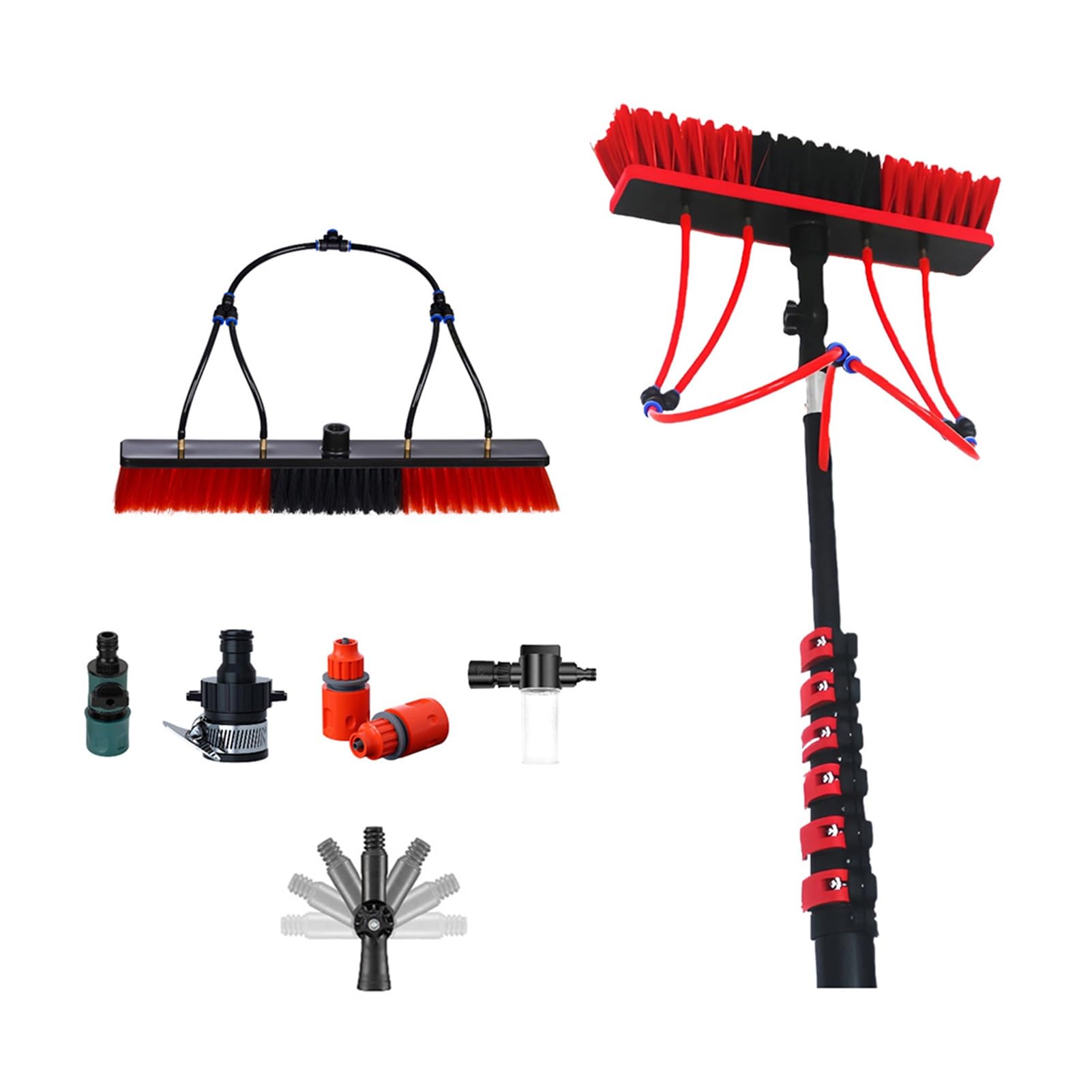 3.6M to 12.2M Carbon Fiber Water Fed Pole Kit 550mm 4-Outlet Brush for Solar Panel Cleaning Window Washing System High Reach Telescopic Rod Industrial Maintenance(7.3M)