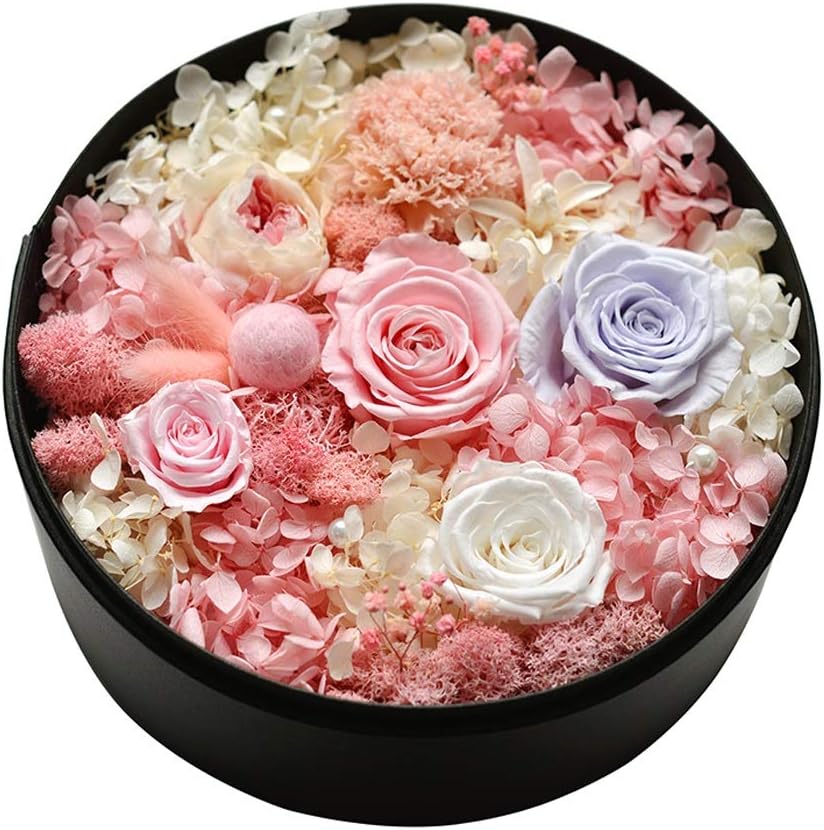 Handmade Preserved Roses in A Box Real Roses Rosebox That Last A Year Gift for Her Round Black Leather Box for Christmas Birthday Valentine's Day (Color : Red) (Blue)